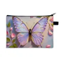 Portable luxury cosmetic bag featuring blue butterfly oil painting and gold accents - Oil Painting Blue Purple Butterfly (15)