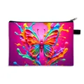 Levendige vlinderprint cosmetische tas van canvas met zwarte rits en handige handgreep - Hoge Verzadiging Vloeibare Vlinder (05)