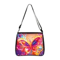 Black tote bag featuring colorful artistic butterfly print and adjustable shoulder strap - High Saturation Fluid Butterfly (08)
