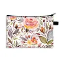 Floral makeup bag with pink watercolor roses and black zipper handle - Watercolor Rose Foliage (36)