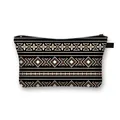 Ethnic style black makeup bag with white geometric dot pattern and zipper closure - Black Beige Brown Geometric Dotted Pattern (03)