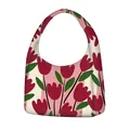 Rosa Plüsch-Schultertasche mit roten Tulpenblüten und elfenbeinfarbenen Streifen - Tulpen-Beige Gestreift (16)