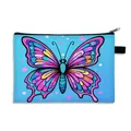 Light blue cosmetic bag with colorful butterfly print and a top zipper closure - Light Blue Stars Butterfly (16)