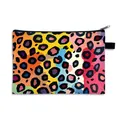 Foldable leopard print makeup bag with vibrant colorful patterns and wristlet strap - Rainbow Contrast Leopard (07)