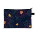 Floral print large makeup bag with purple flowers and silver zipper on navy background - Dark Blue Purple Large Flower (37)
