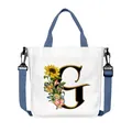 Borsa tote in tela bianca con lettera G girasole e tracolle blu regolabili - Lettera G(G07)