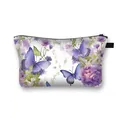 Borsa da trucco portatile con farfalle viola, motivi floreali e chiusura a cerniera nera - Stile Floreale Grappolo di Farfalle Viola (09)
