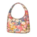 Bolso tote de lona con flores púrpuras de gran capacidad y estampado floral vintage - Floral Multicolor (Estilo 1)