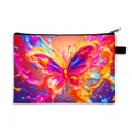 Draagbare vlinder make-uptas met kleurrijke pop-art print en zwarte ritssluiting - Pop Stijl Kunst Vlinder (07)