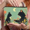 Trousse à maquillage pliable avec imprimé chats noirs et fermeture éclair - Trio d'Ombres