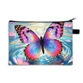 Light luxury butterfly makeup bag with colorful watercolor print and zipper - Water Lotus Butterfly (18)