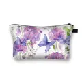 Beauty case bianco con stampa di farfalle viola e manico con cerniera nera - Stile Farfalla Blu Floreale Viola (10)