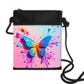 Crossbody telefoontasje met blauwe 3D-vlinderprint en zwarte verstelbare schouderband van touw - Blauwe 3D Textuur Vlinder Stijl (04)