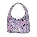 Bolso tote de lona con estampado de flores moradas y asa integrada para uso diario - Floral Púrpura (Estilo 2)
