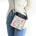 Floral mini crossbody phone bag with vintage botanical print and black shoulder strap - Vintage Gray Herbs and Pink Flowers (25)
