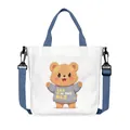 Borsa tote in tela bianca con stampa orsetto, manici blu e tracolla regolabile - Stile Orso in Maglione Grigio (07)