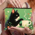 Trousse cosmétique verte avec motif chat noir et fermeture éclair pour le rangement - Prendre un Verre