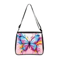 Square shoulder bag featuring 3D butterfly print and colorful artistic paint splash - Pink Purple Splash Butterfly (11)