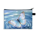 Blue butterfly pattern makeup bag with water ripple print and black zipper handle - Water Ripple Blue Butterfly (19)