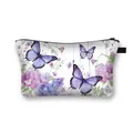 Pochette per cosmetici con stampa a farfalla viola, cerniera e anello laterale - Stile Floreale Rosa Viola Farfalla Viola (12)