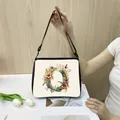 Minimalist polyester tote bag with floral letter Q print and black adjustable strap - O15 (Letter O)