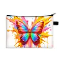 Draagbare make-uptas met 3D-regenboogvlinderprint en stevige zwarte rits - Regenboog Schaal Verf Vlinder (09)