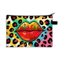 Lipstick leopard print makeup bag with colorful artistic patterns and black zipper - Artistic Multicolor Leopard Lip (02)
