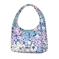 Bolso tote de lona con estampado floral morado y etiqueta Flower en modelo variante - Pequeño Floral Azul Rosa (Estilo 3)
