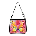 Retro shoulder bag featuring a vibrant 3D butterfly art print and black adjustable strap - 3D Embossed Art Butterfly (12)