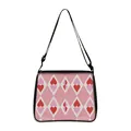 Pink heart-patterned shoulder bag with white diamond grid and black adjustable strap - Large / Pink Heart Lattice (16)