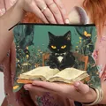 Trousse à maquillage vert foncé pliable avec motif de chat mignon lisant un livre - Succès aux Examens