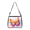 White butterfly printed shoulder bag with colorful art design and black strap - High Saturation 3D Butterfly (13)