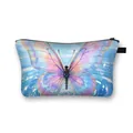 Borsa da trucco portatile con motivo a farfalla acquerello e cerniera nera - Stile Increspatura dell'Acqua Blu Farfalla Rosa Viola (14)