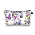 Borsa da trucco con farfalle viola e motivi floreali su tessuto di tela bianca - Stile Vite Verde Farfalla Viola (15)