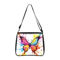 White butterfly shoulder bag featuring vibrant artistic print and black adjustable strap - Abstract Paint Splash Butterfly (14)