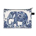 Borsa per trucco impermeabile con stampa di elefante e motivi floreali blu e bianchi - Stile Elefante Blu E Bianco 02