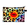 Lipstick and leopard print foldable canvas makeup bag with secure zip closure - Off-White Artistic Lip Leopard (05)