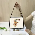 Minimalist tote bag with floral letter F print and adjustable black nylon strap - F06 (Letter F)