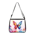 White butterfly shoulder bag with colorful artistic print and adjustable black strap - Artistic Watercolor Butterfly (16)