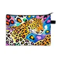 Artistic leopard print makeup bag with colorful watercolor patterns and zipper closure - Watercolor Art Leopard (06)