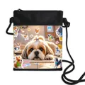 Zwarte crossbody telefoontas met Shih Tzu-print en verstelbaar koord voor dames - Realistische Shih Tzu met Cartoon Hondenstickers (01)