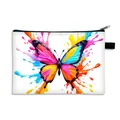 Witte make-up tas met kleurrijke vlinderprint en handige zwarte polsband - Hoge Verzadiging Spat Vlinder (14)