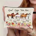 Gran neceser de maquillaje con estampados de caballos y flores con frases inspiradoras - Seis Caballos Floral Texto Estilo (01)