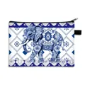 Borsa cosmetica impermeabile con stampa elefante stile porcellana bianca e blu vintage - 03