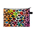 Rainbow leopard print makeup bag with black zipper and portable fabric handle loop - Gradient Rainbow Leopard (08)