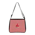Red gingham tote bag with watermelon print and black shoulder strap for summer vacation - Red White Plaid Watermelon (07)