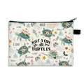 Palm leaf print travel makeup bag with cute turtle illustration and zipper closure - Turtle Flowers Illustration Style (06)