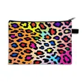 Flat makeup bag featuring colorful leopard print with orange, blue, and pink patterns - Saturated Colorful Leopard (09)