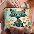 Trousse à maquillage en toile avec imprimé chat artistique et fermeture éclair sûre - Motif Coloré