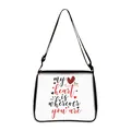 White shoulder bag with heart pattern and My heart is wherever you are printed text - Large / Wherever You Are Heart (22)